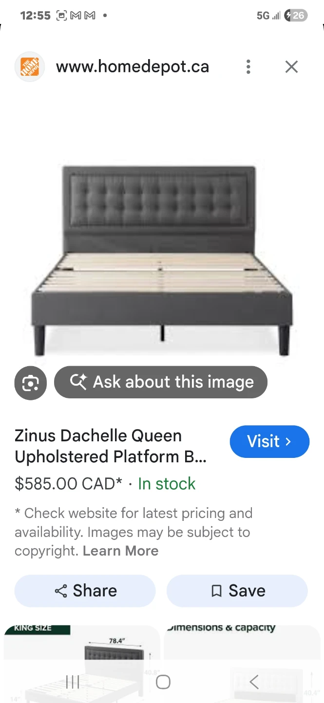 Gray Queen Bed frame  ( with Slats) - photo 4