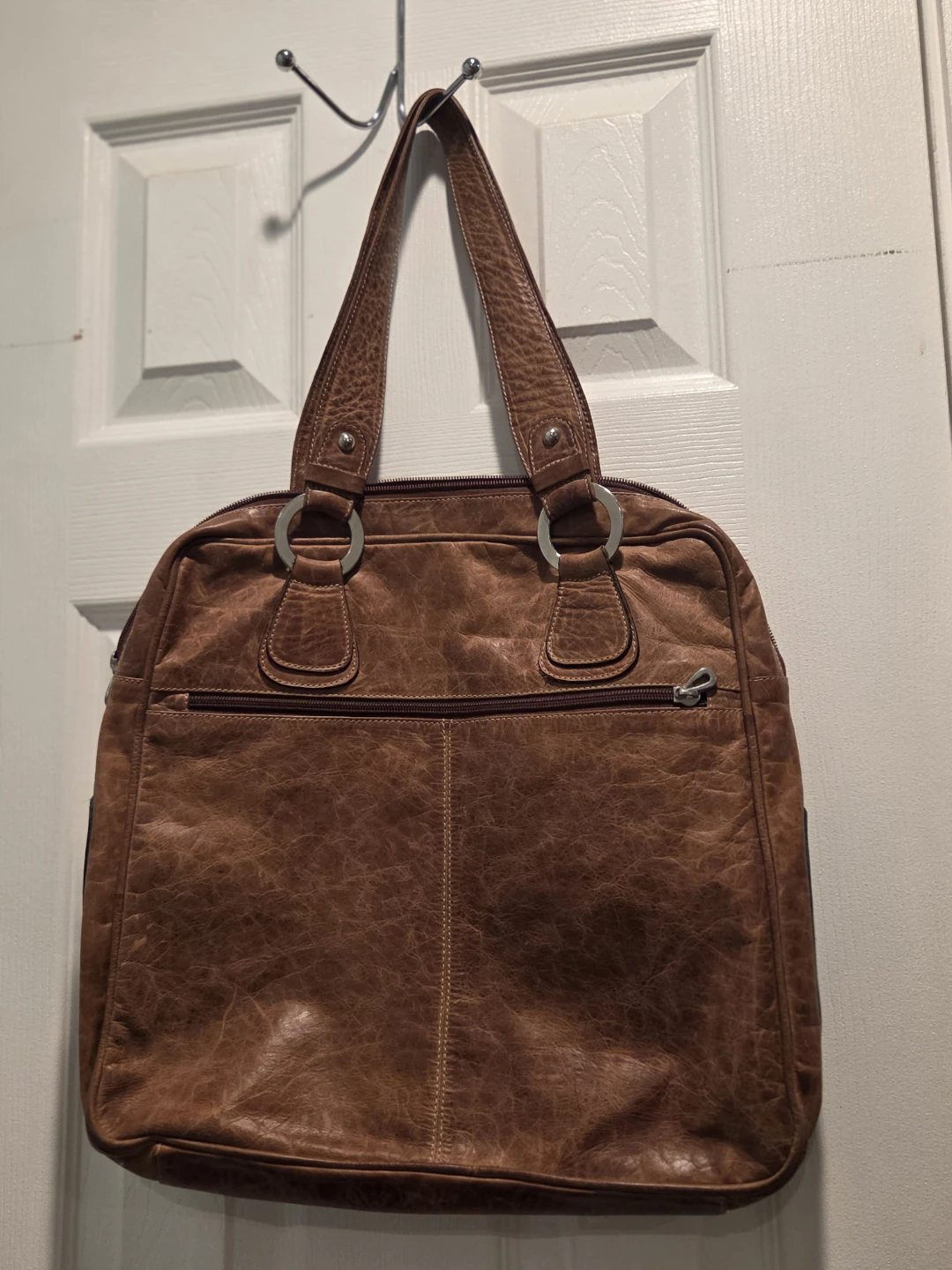 Brown Leather Patchwork Satchel Handbag - photo 2