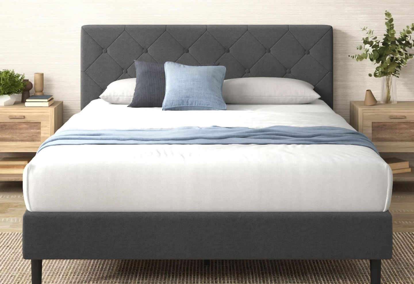 Queen bed frame and memory foam + spring mattress - photo 2