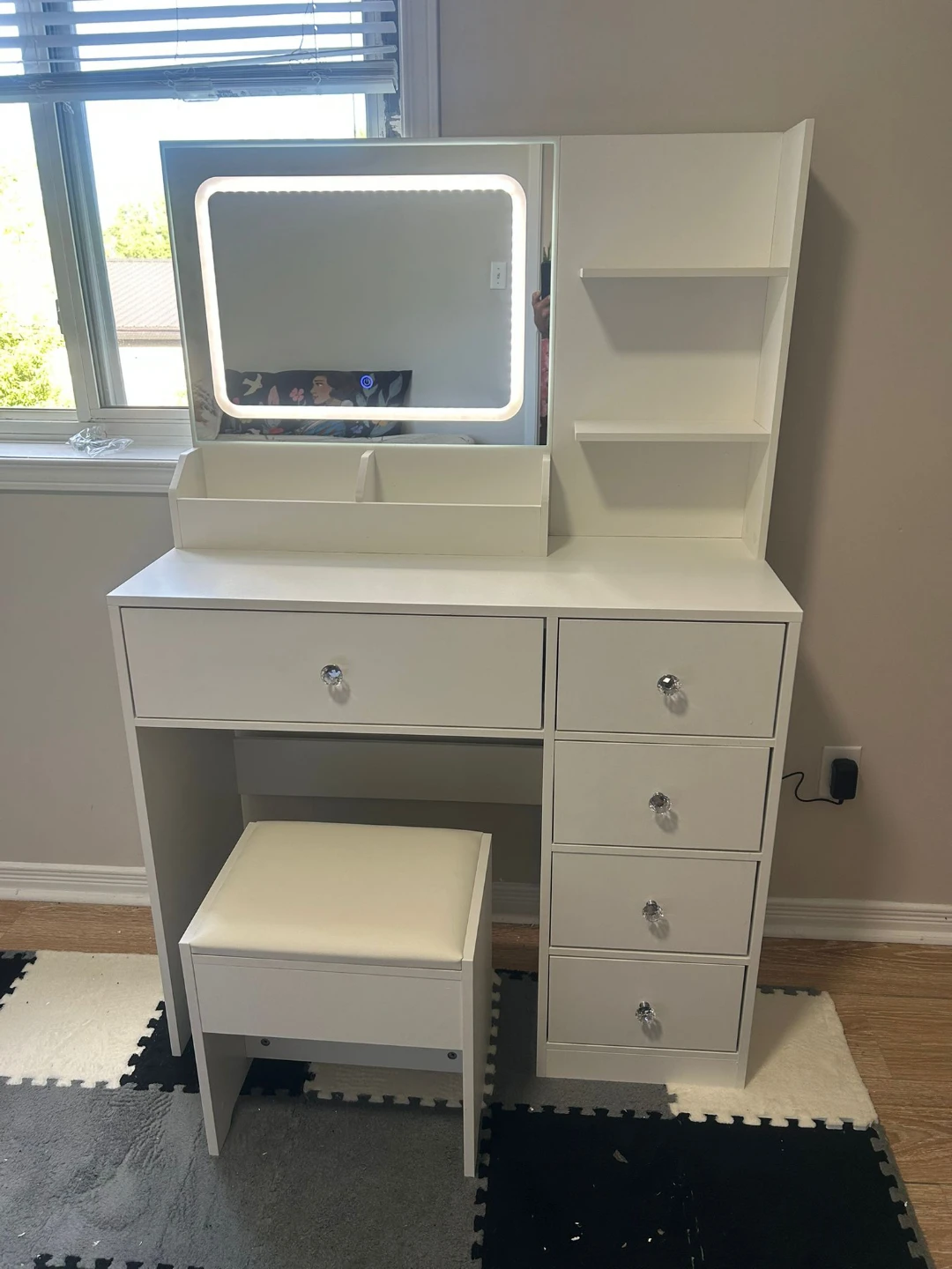 White Vanity Table with LED Mirror and Stool - photo 2