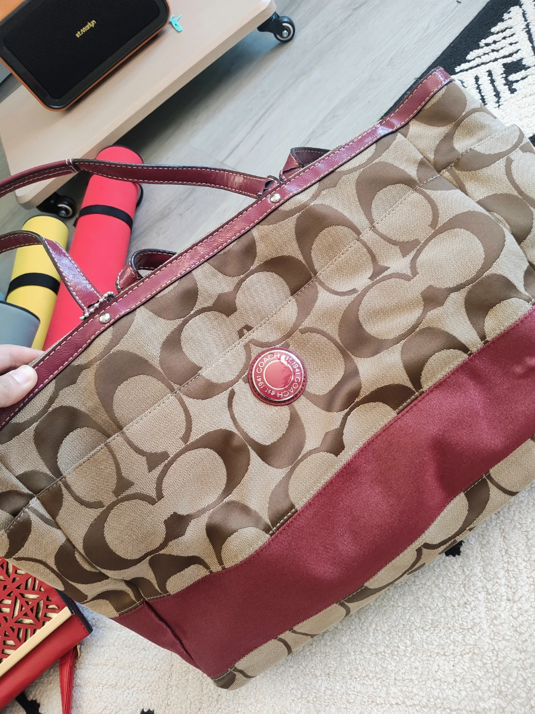 Coach Signature Tote Bag - Brown/Burgundy