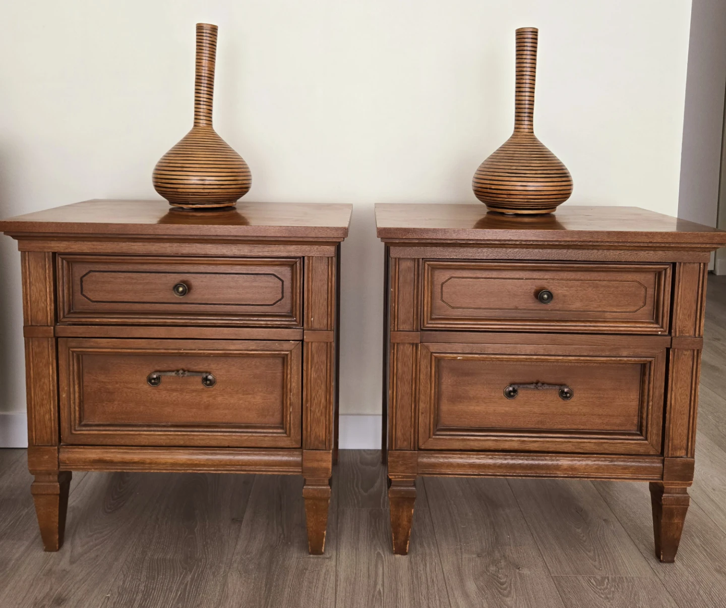 Pair Of MCM Solid Walnut Nightstands With 2 Storage Drawers - photo 2