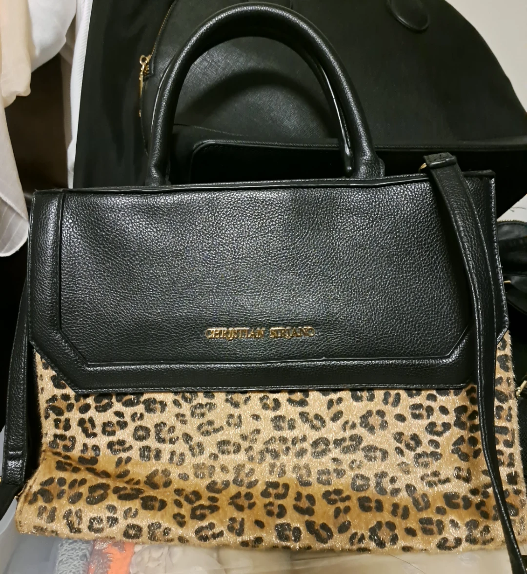 Christian Siriano Black & Leopard Print Original leather Handbag