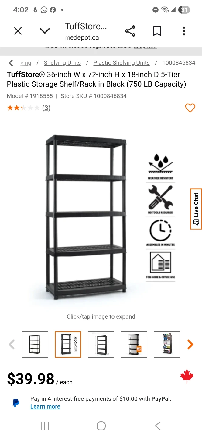 5-Tier heavy-duty stackable Plastic Storage Shelf/Rack