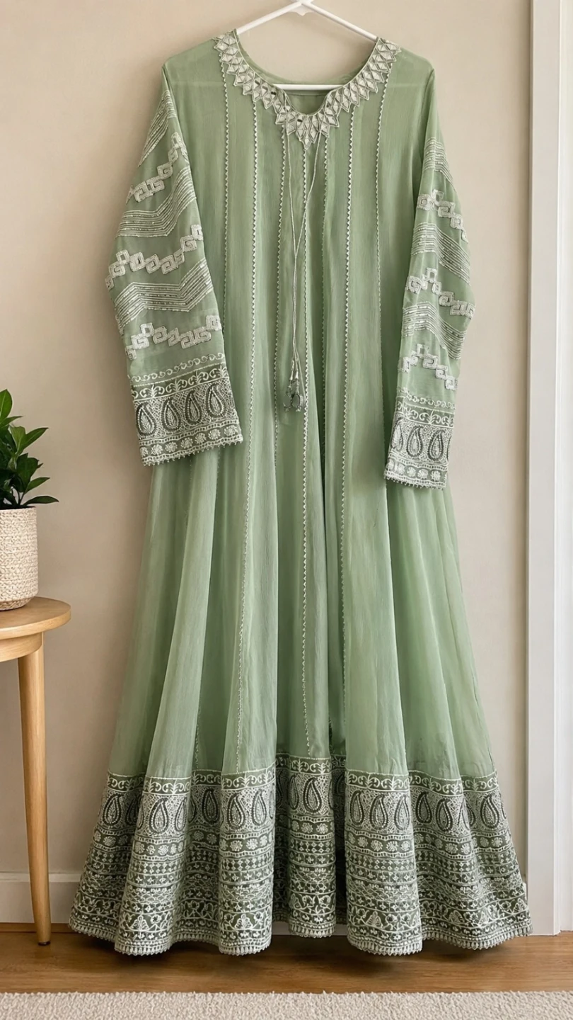 Sage Green Embroidered 3 piece Suit