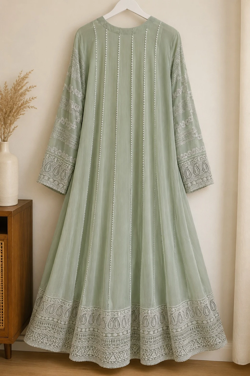 Sage Green Embroidered 3 piece Suit - photo 2
