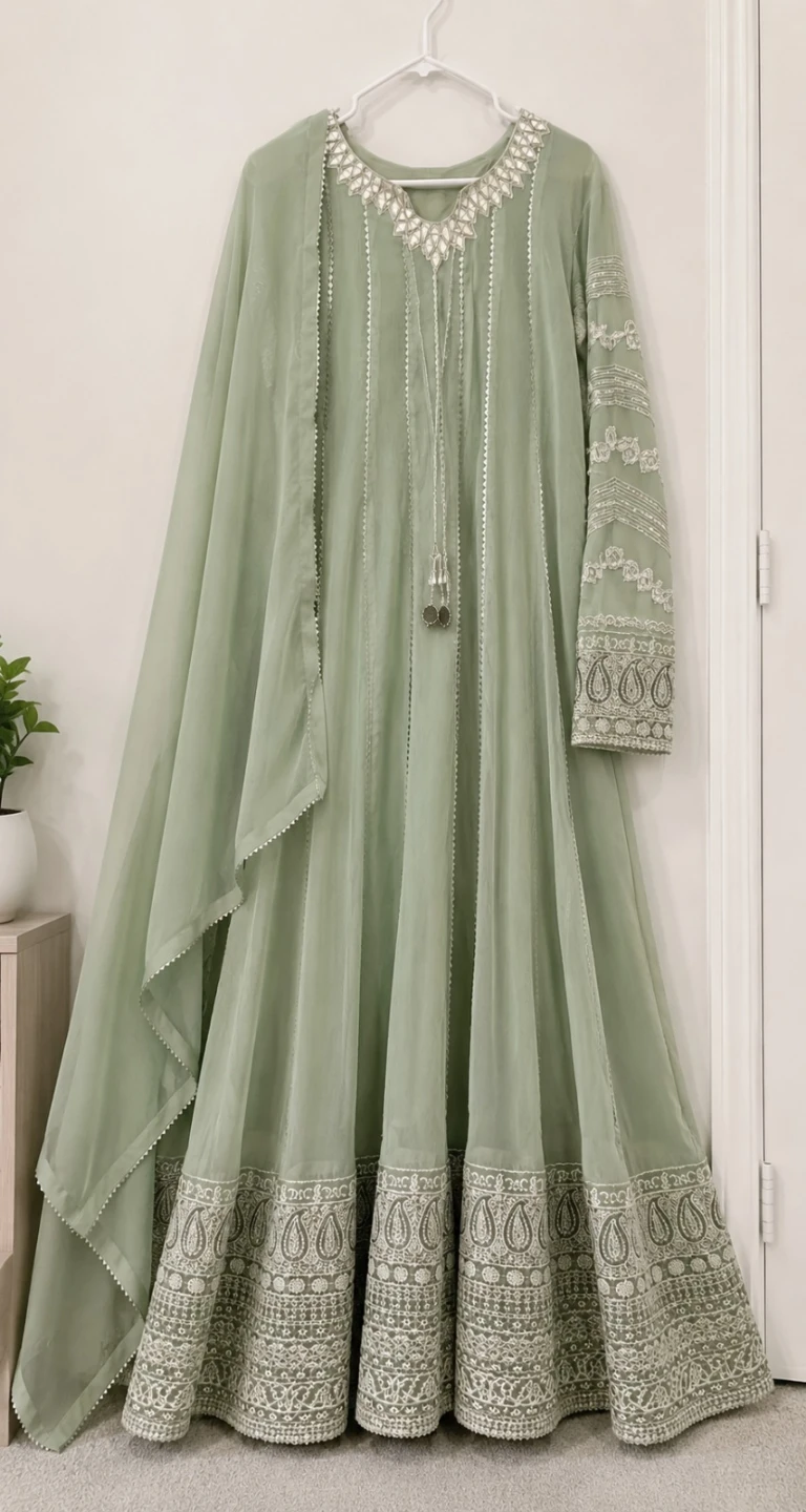 Sage Green Embroidered 3 piece Suit - photo 3