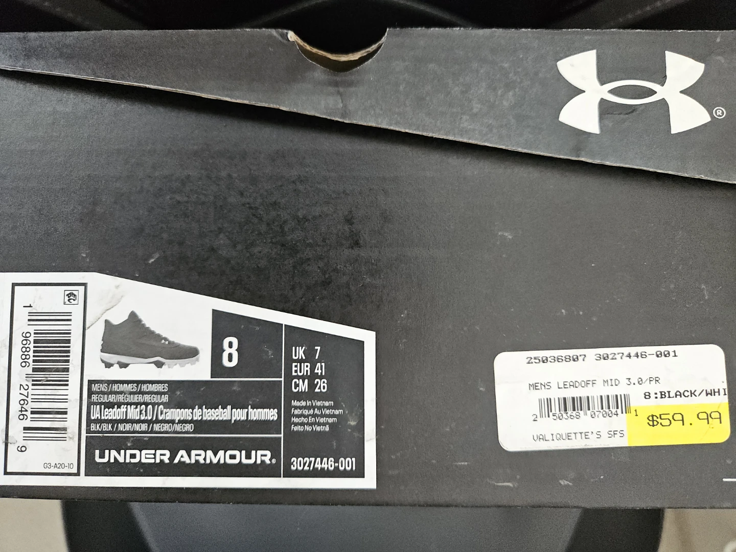 New Size 8 mens Under Armour Leadoff Mid 3.0 Baseball Cleats - photo 3