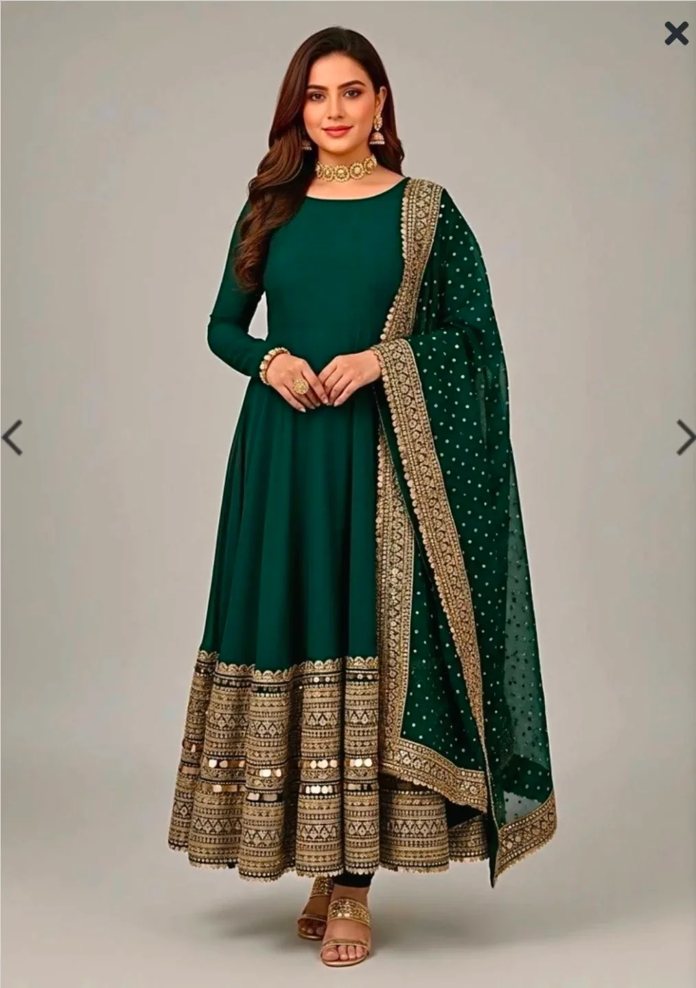 Green  Embroidered Anarkali with Dupatta and Pants