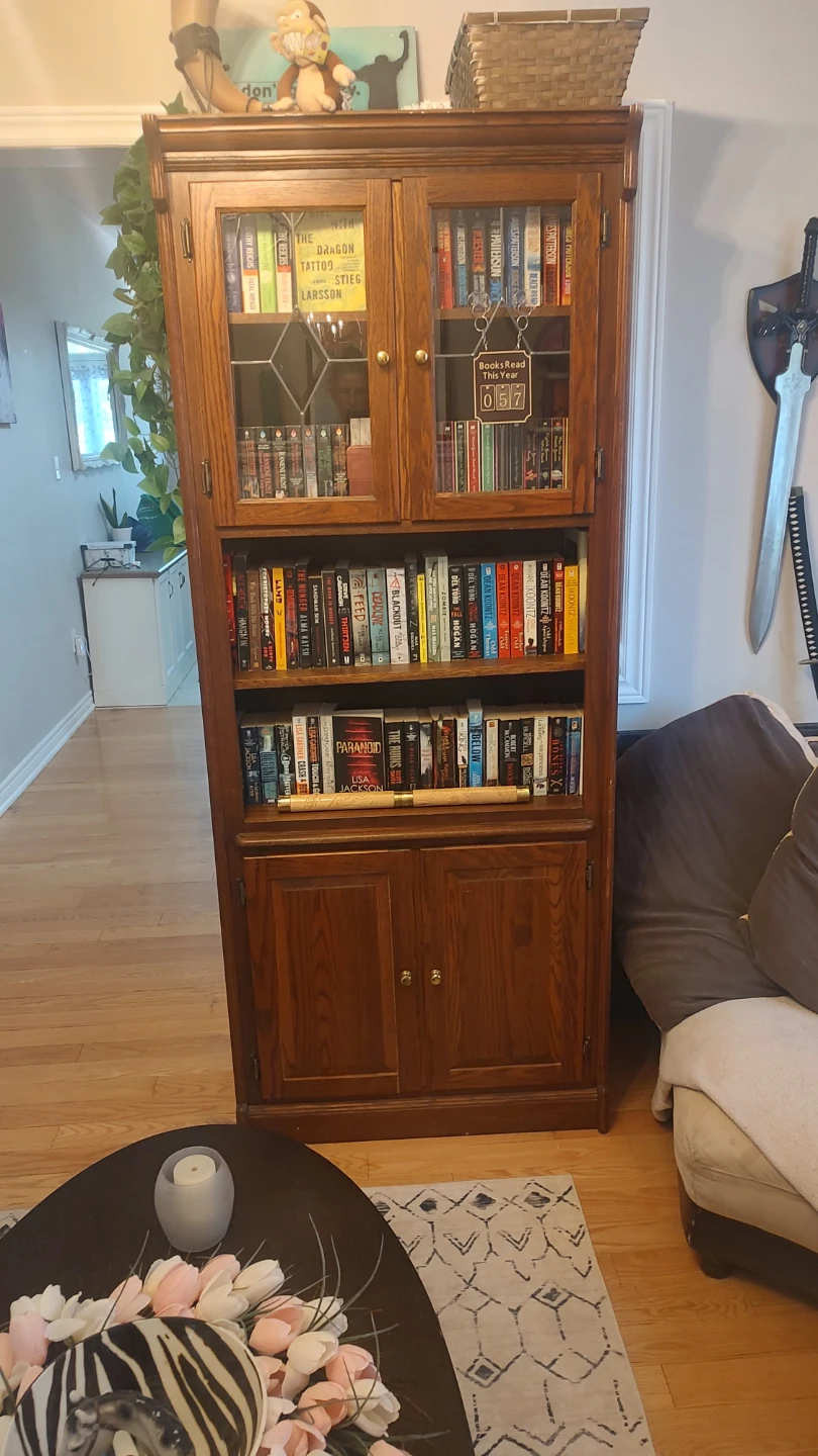 Solid Oak Bookshelf with Glass Doors