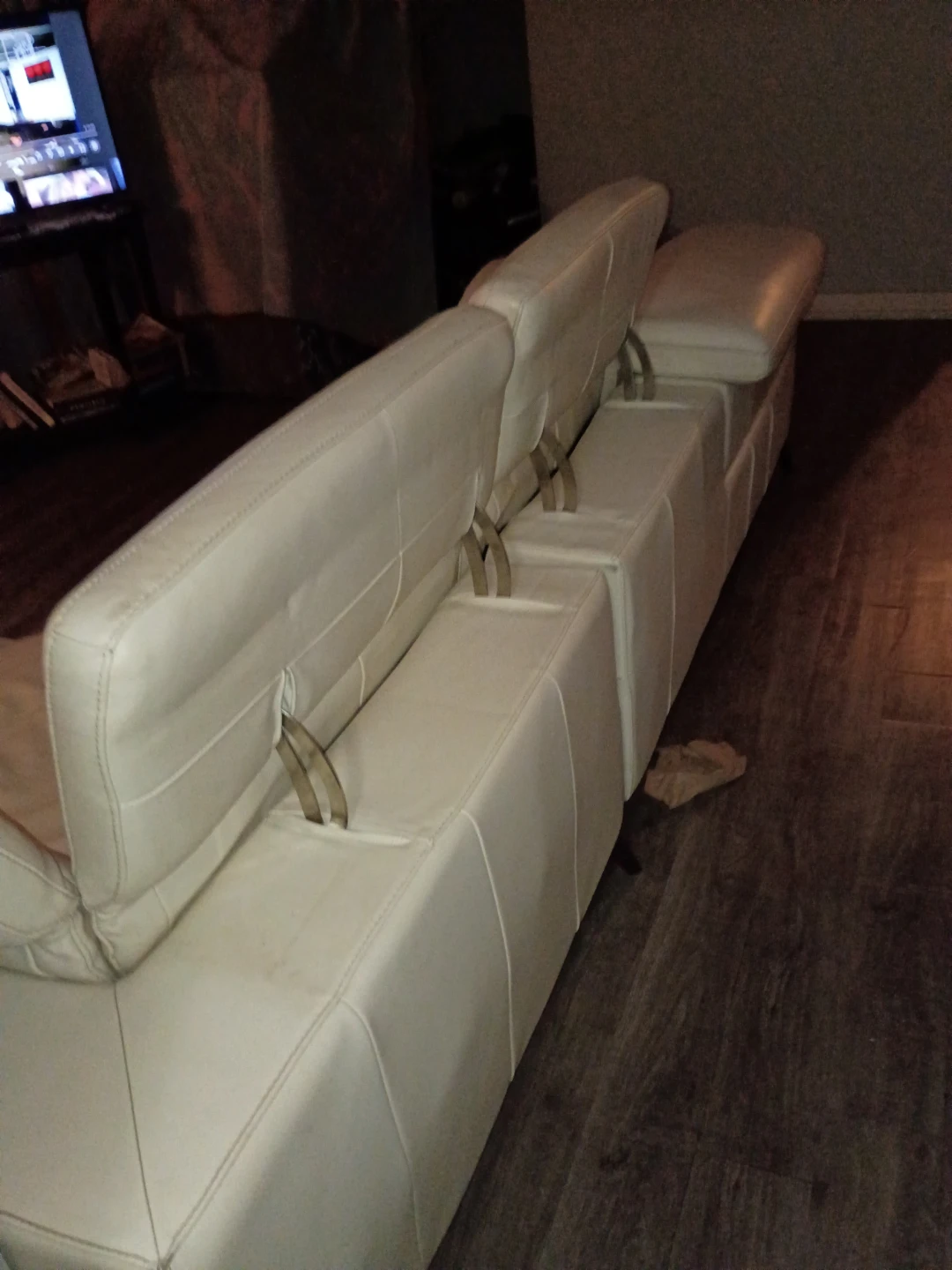 Cream Leather Sectional Sofa with Reclining Function - photo 4