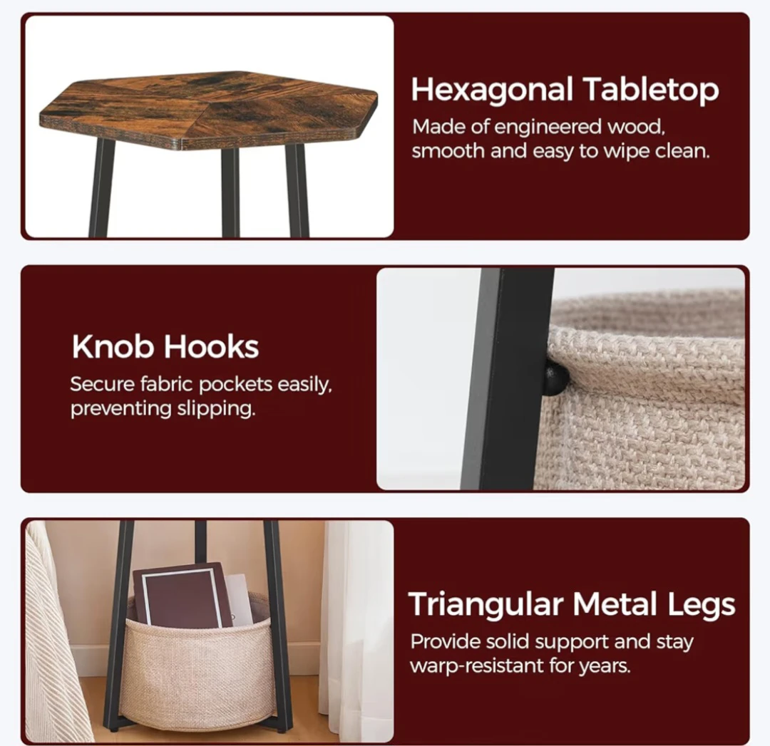 Mahancris Hexagonal Side Table with Fabric Storage Pouch - photo 4