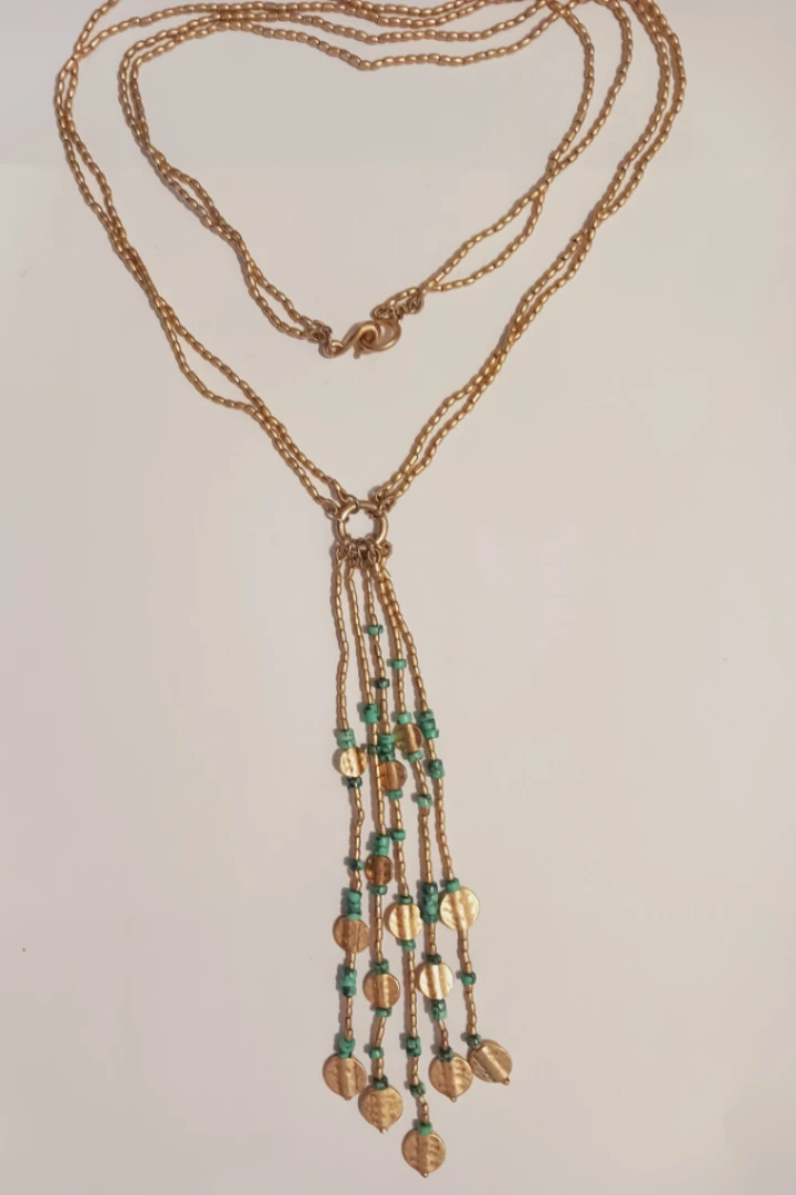 RALPH LAUREN Gold Tone Beaded Necklace w/Turquoise Charms