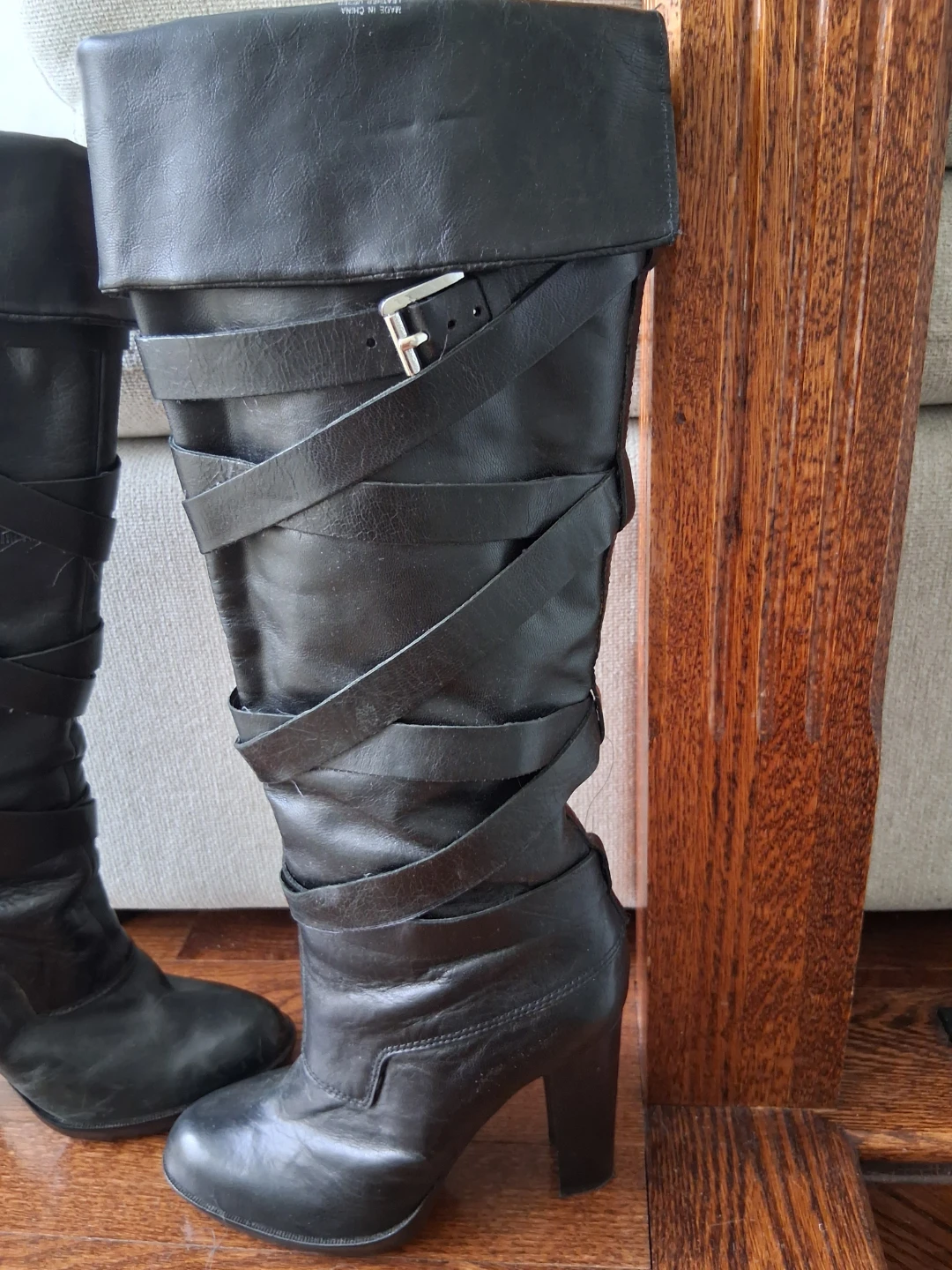 Michael Kols Black Knee-High Strappy Heel Boots - photo 3