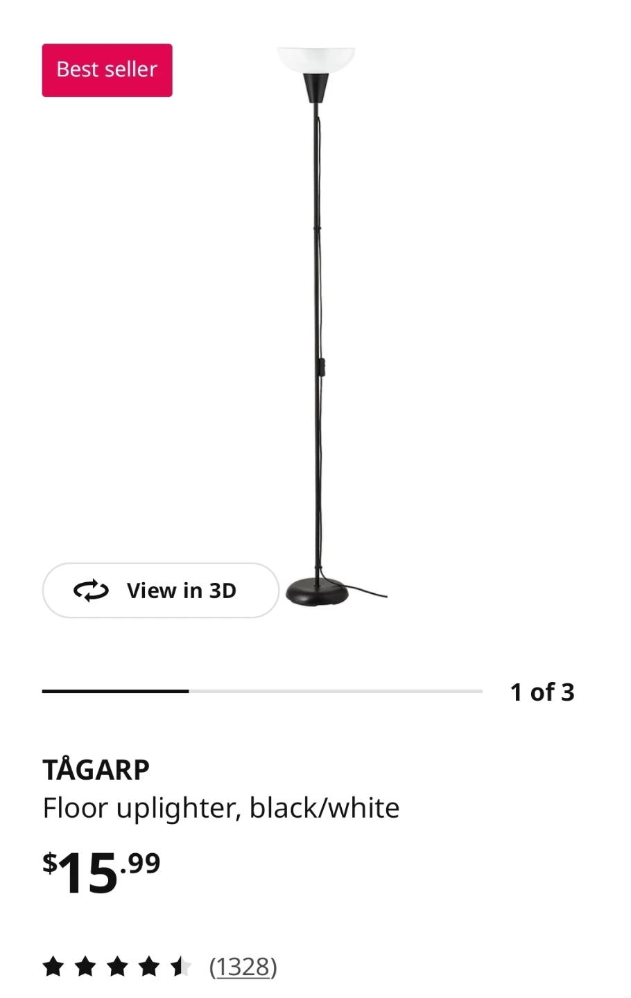 IKEA TÅGARP Floor Uplighter, Black/White - photo 2
