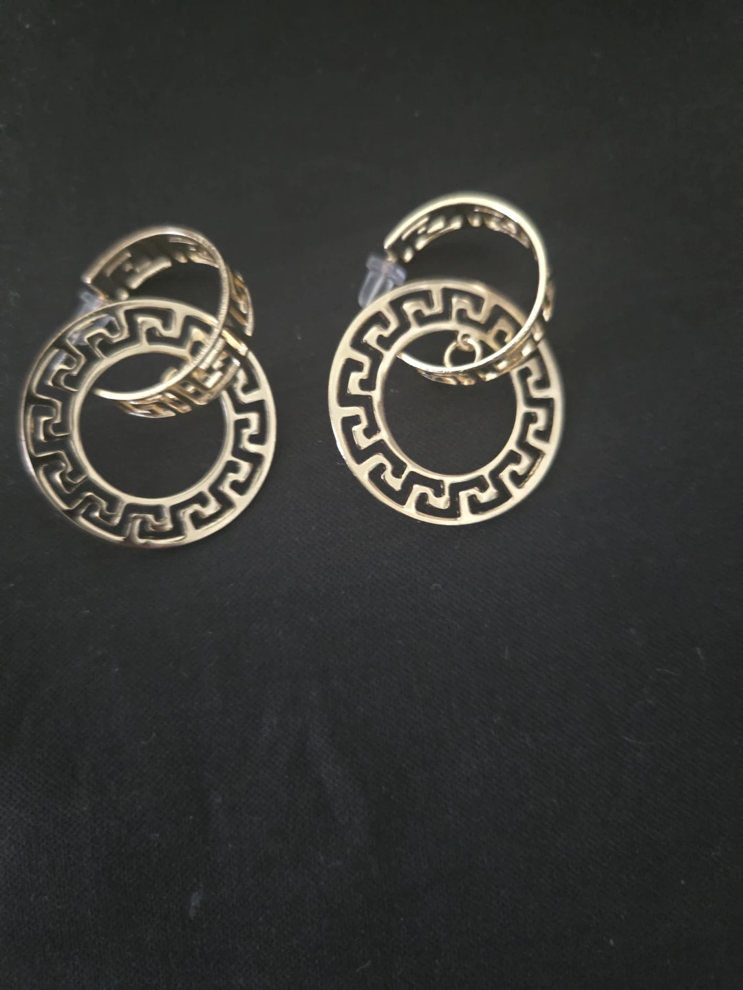 New Gold tone hoop earrings with Greek key design