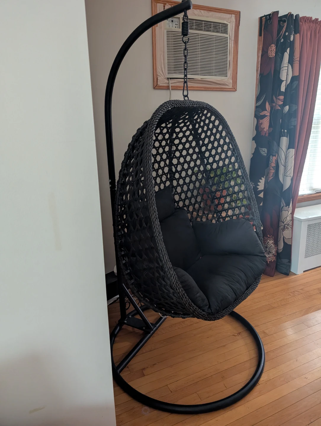 Black Wicker Hanging Egg Chair with Cushions