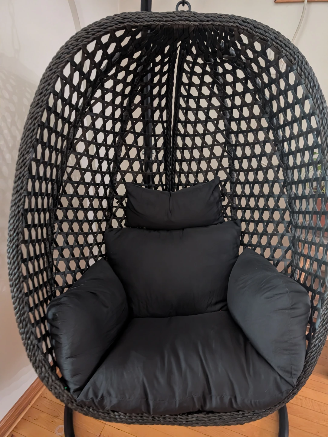 Black Wicker Hanging Egg Chair with Cushions - photo 2