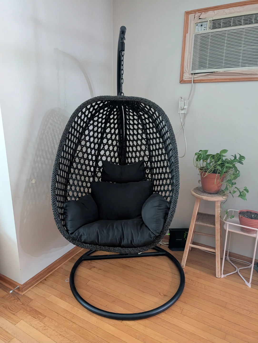 Black Wicker Hanging Egg Chair with Cushions - photo 3