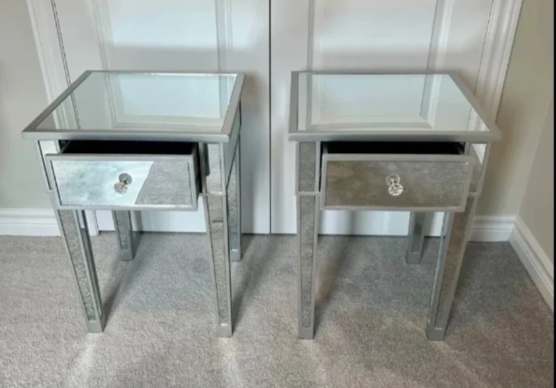 Mirrored Nightstand with Crystal Drawer Pull - photo 2
