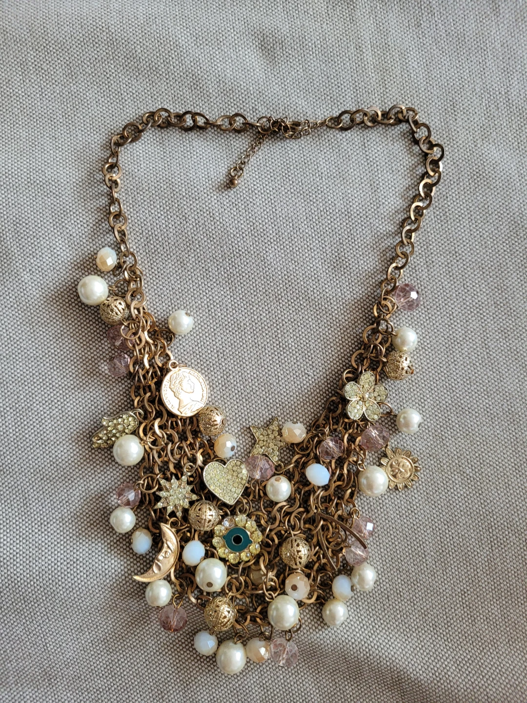 Charm Necklace with Pearls and Stars