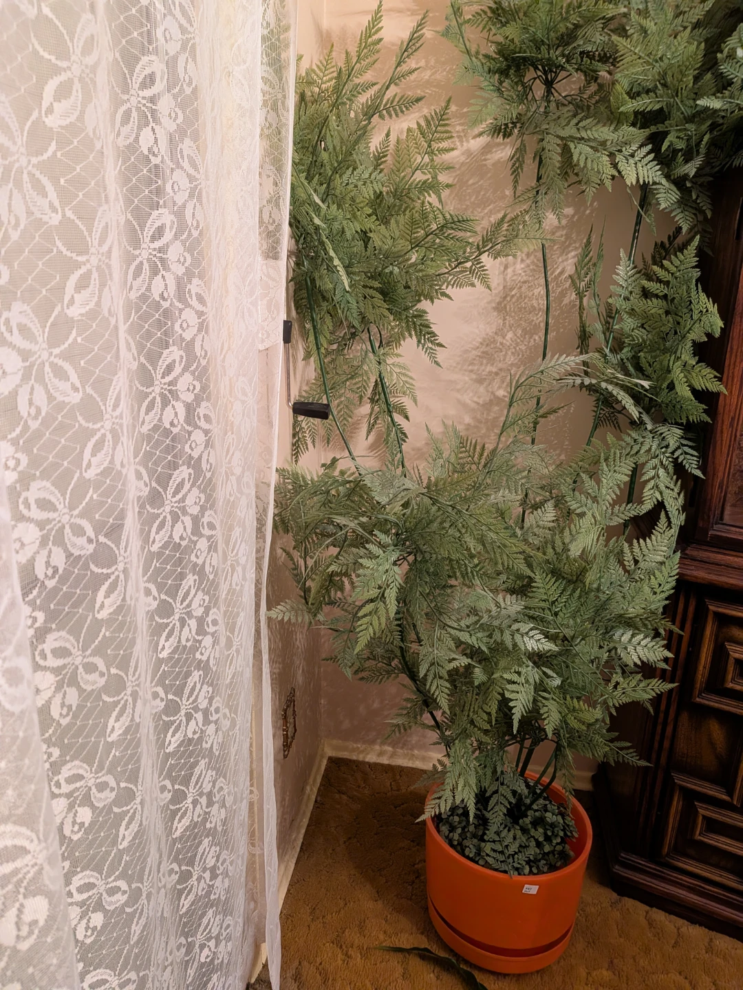 Artificial Fern Plant in Orange Pot - photo 2
