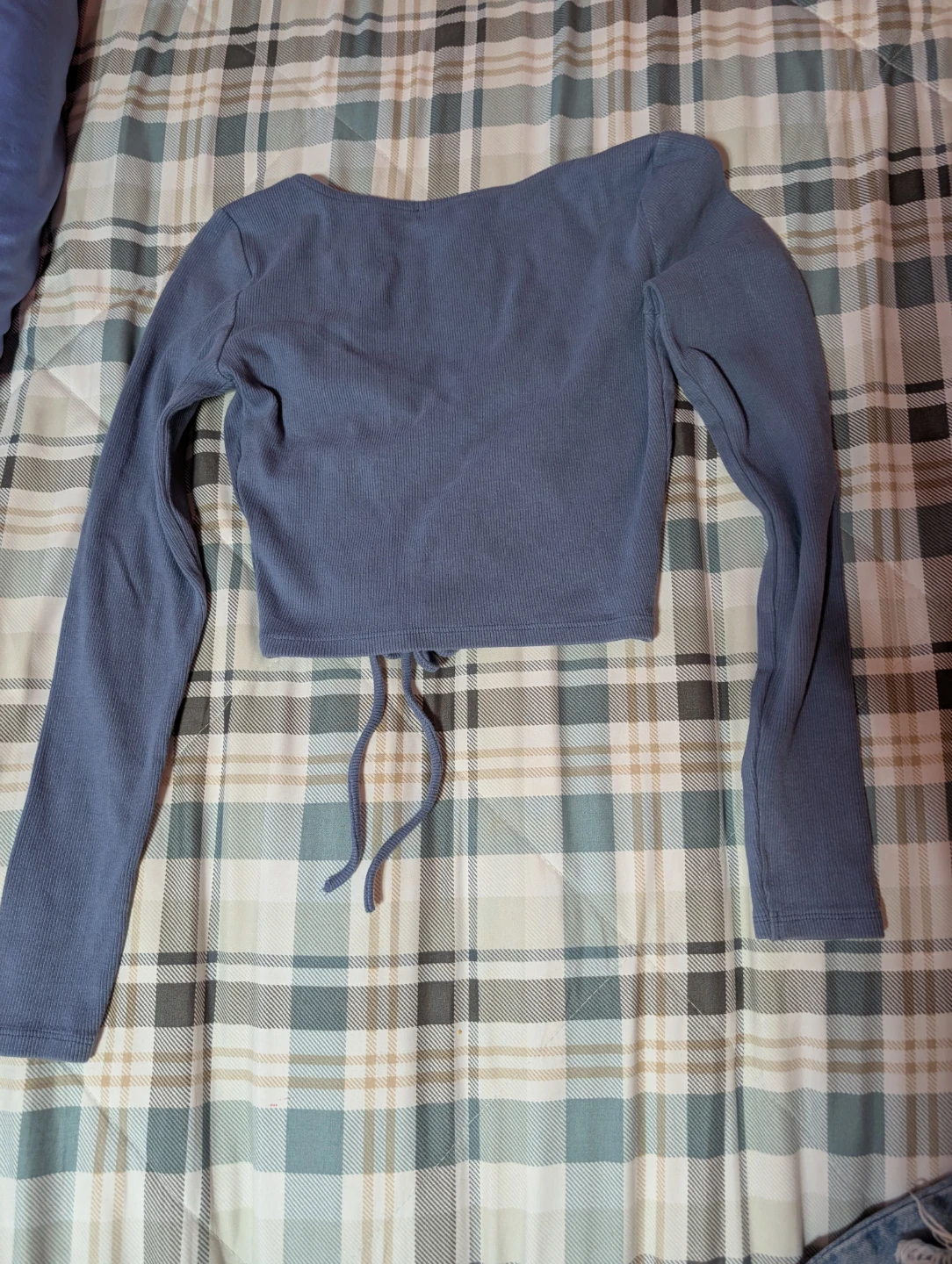 Zara Blue Ribbed Long Sleeve Crop Top