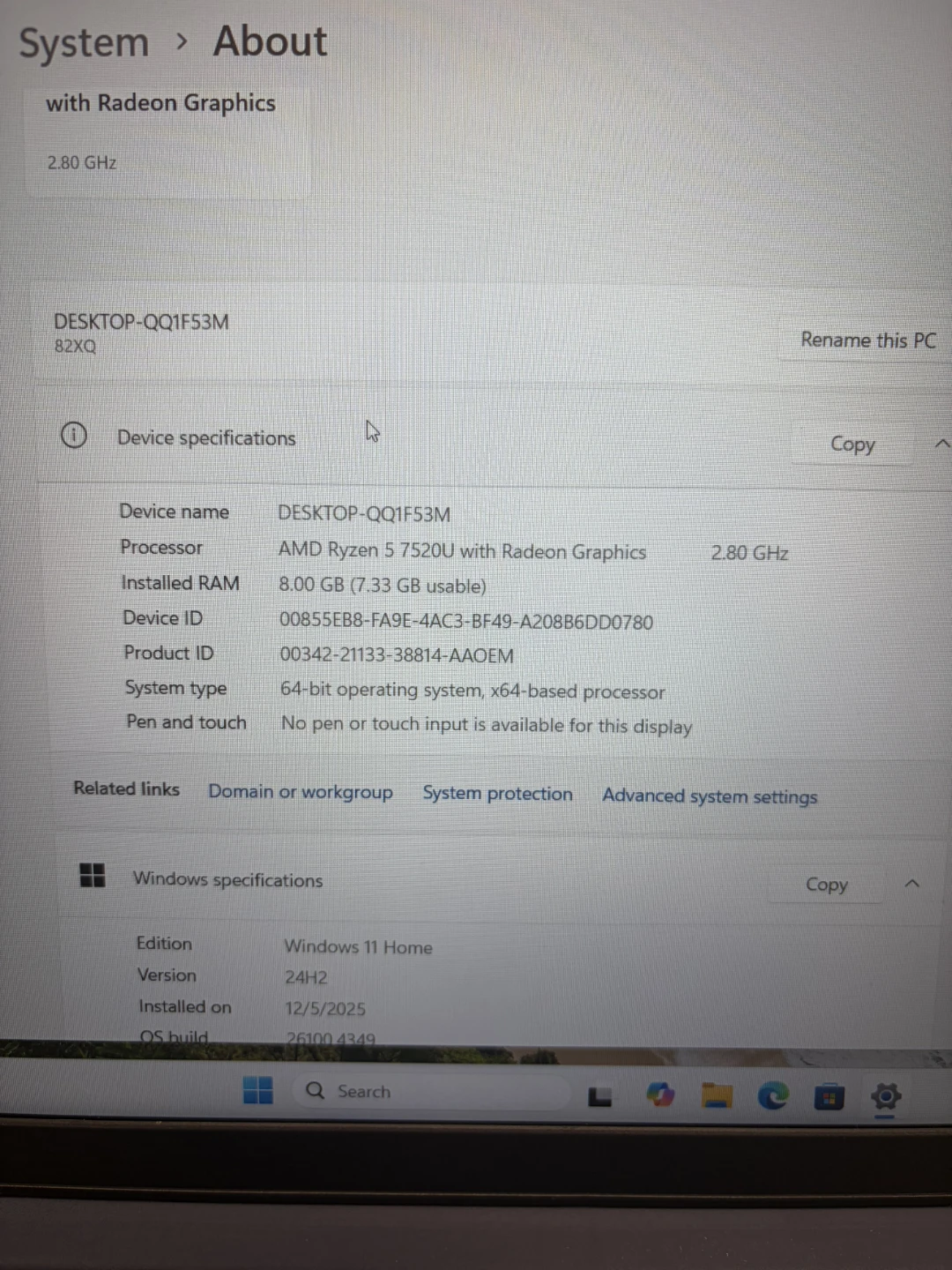 Lenovo Laptop - AMD Ryzen 5 7520U, 8GB RAM - photo 3