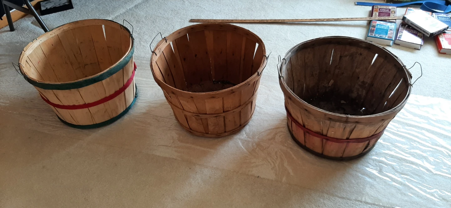 3 Large vintage wooden buschel baskets