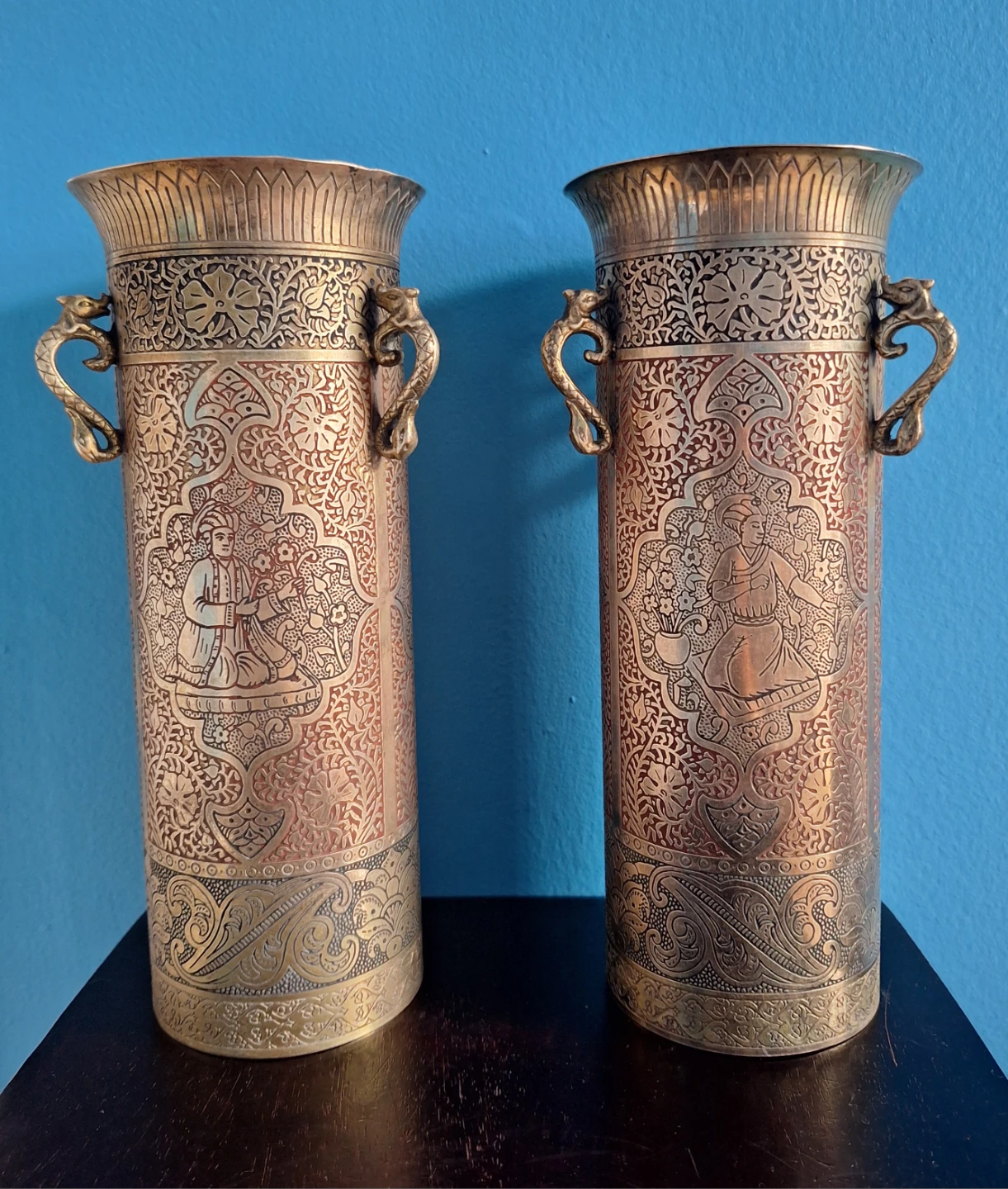 Antique 1920s Persian Style  Brass Vases