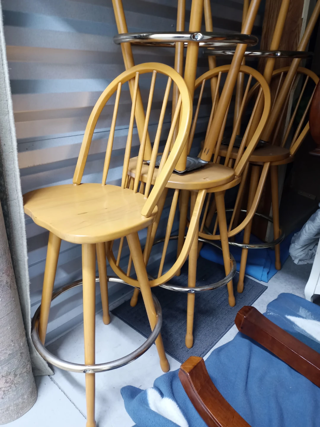 Wooden Bar Stools with Metal Footrests (Set of 4)