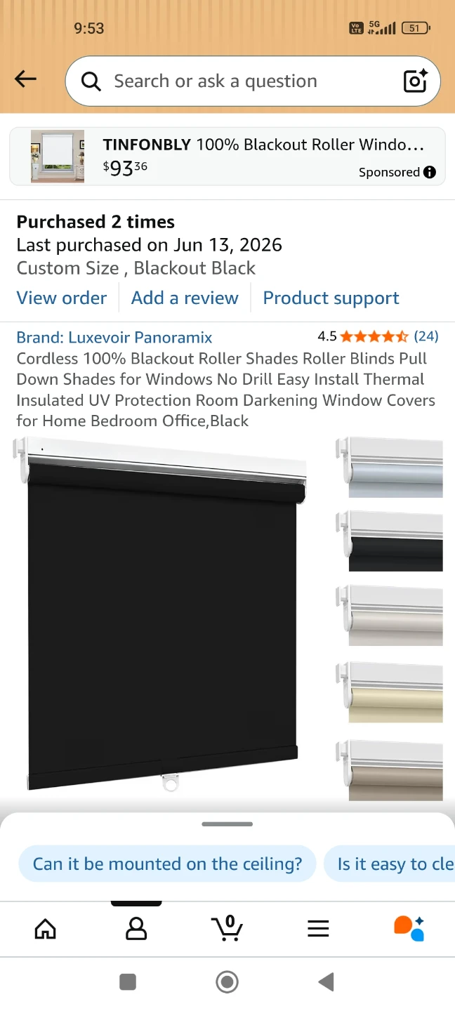 Luxevoir Panoramix Blackout Roller Shades - Black - photo 3