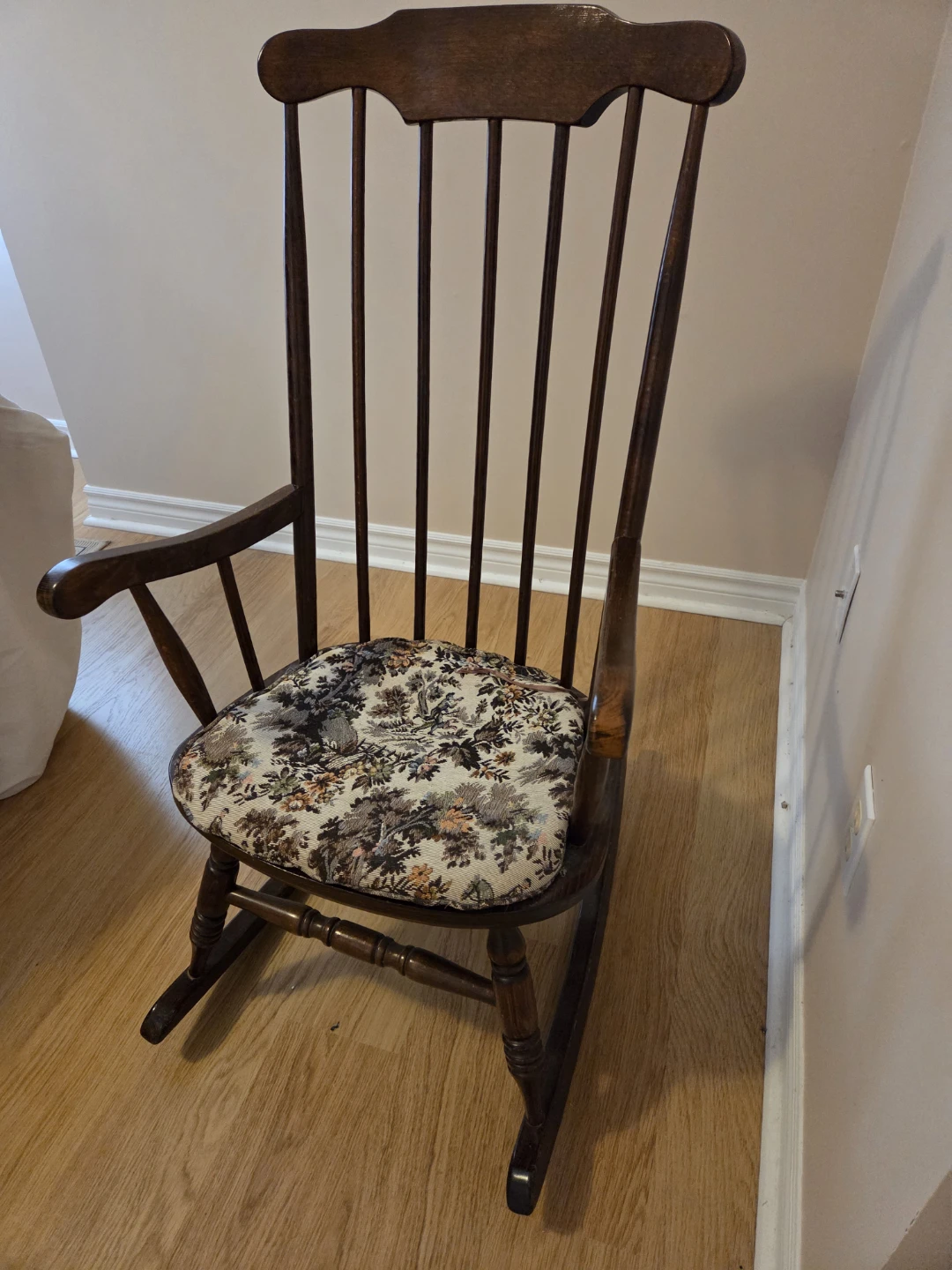 Wooden Rocking Chair with Floral Cushion