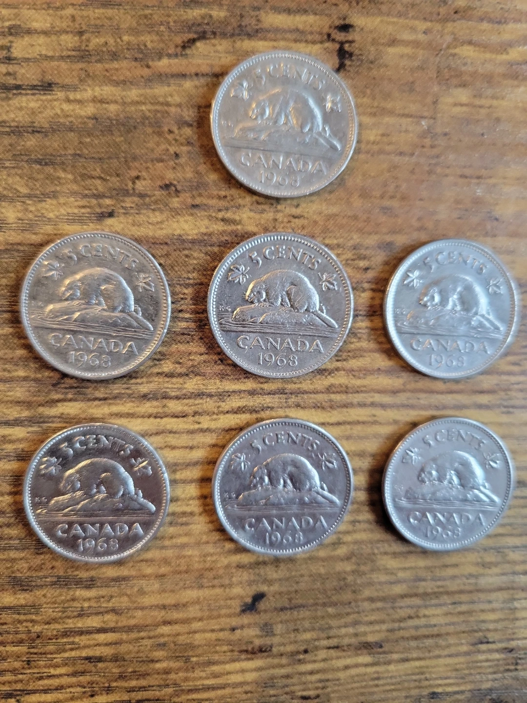 7 x Canada 5 Cents Coins - 1968