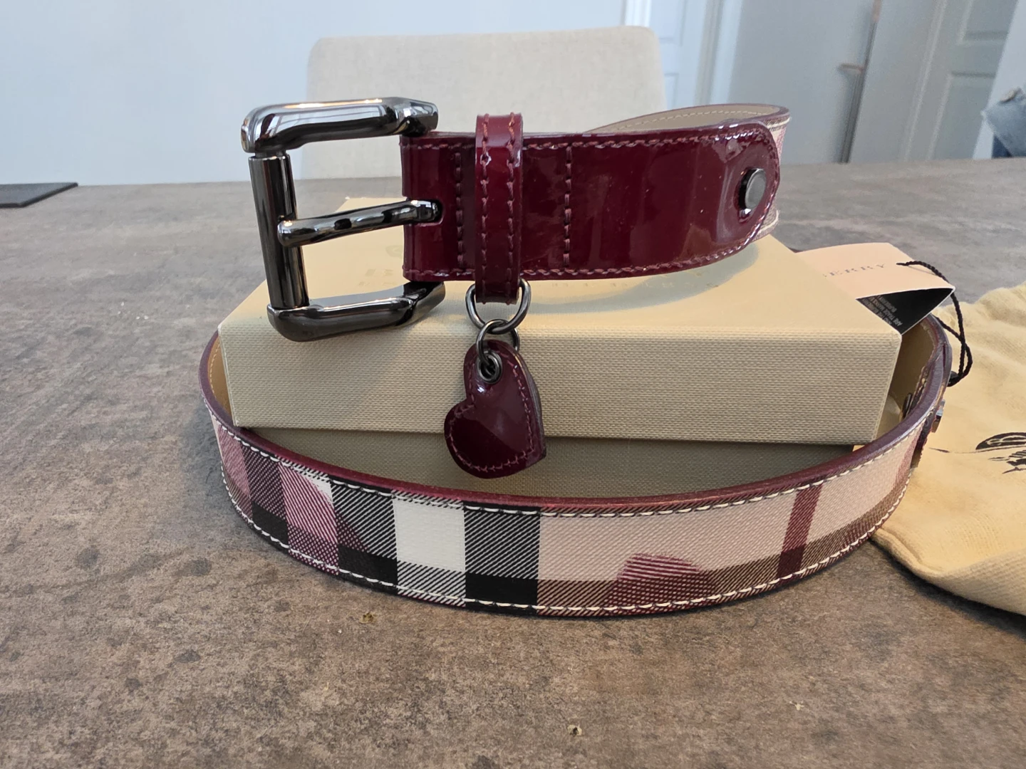 Burberry Nova Check Belt - Cherry Red Patent - photo 2