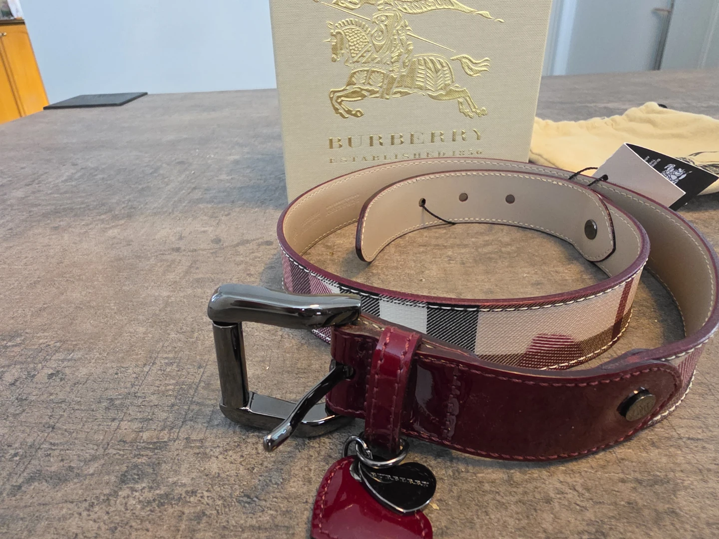 Burberry Nova Check Belt - Cherry Red Patent - photo 3