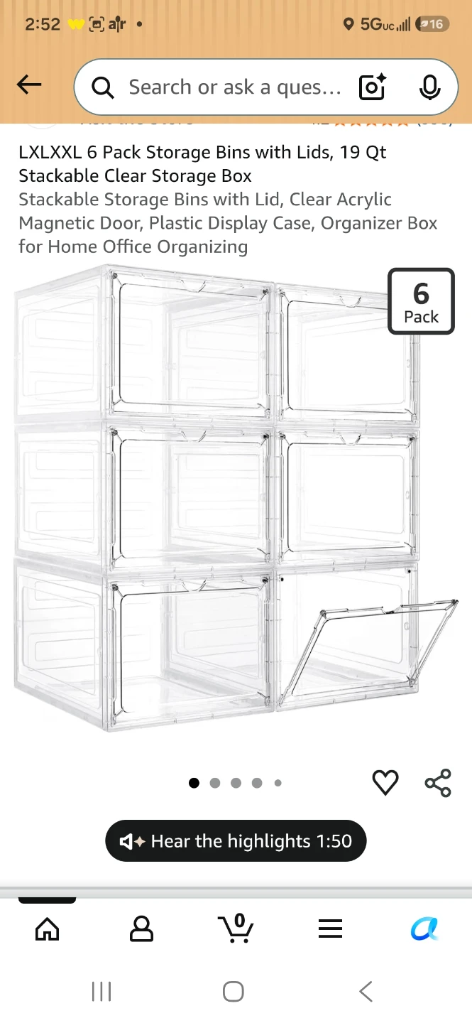 LXLXXL 6 Pack Clear Storage Bins with Lids, 19 Qt Stackable