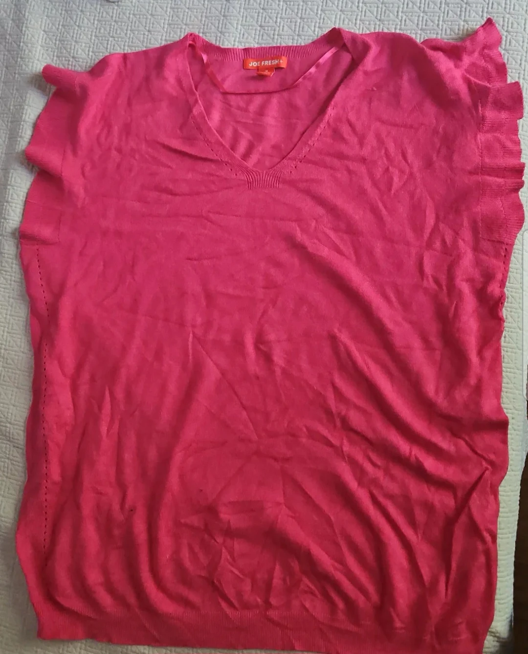 Joe Fresh Pink V-Neck ruffle sleeve summer Sweater
