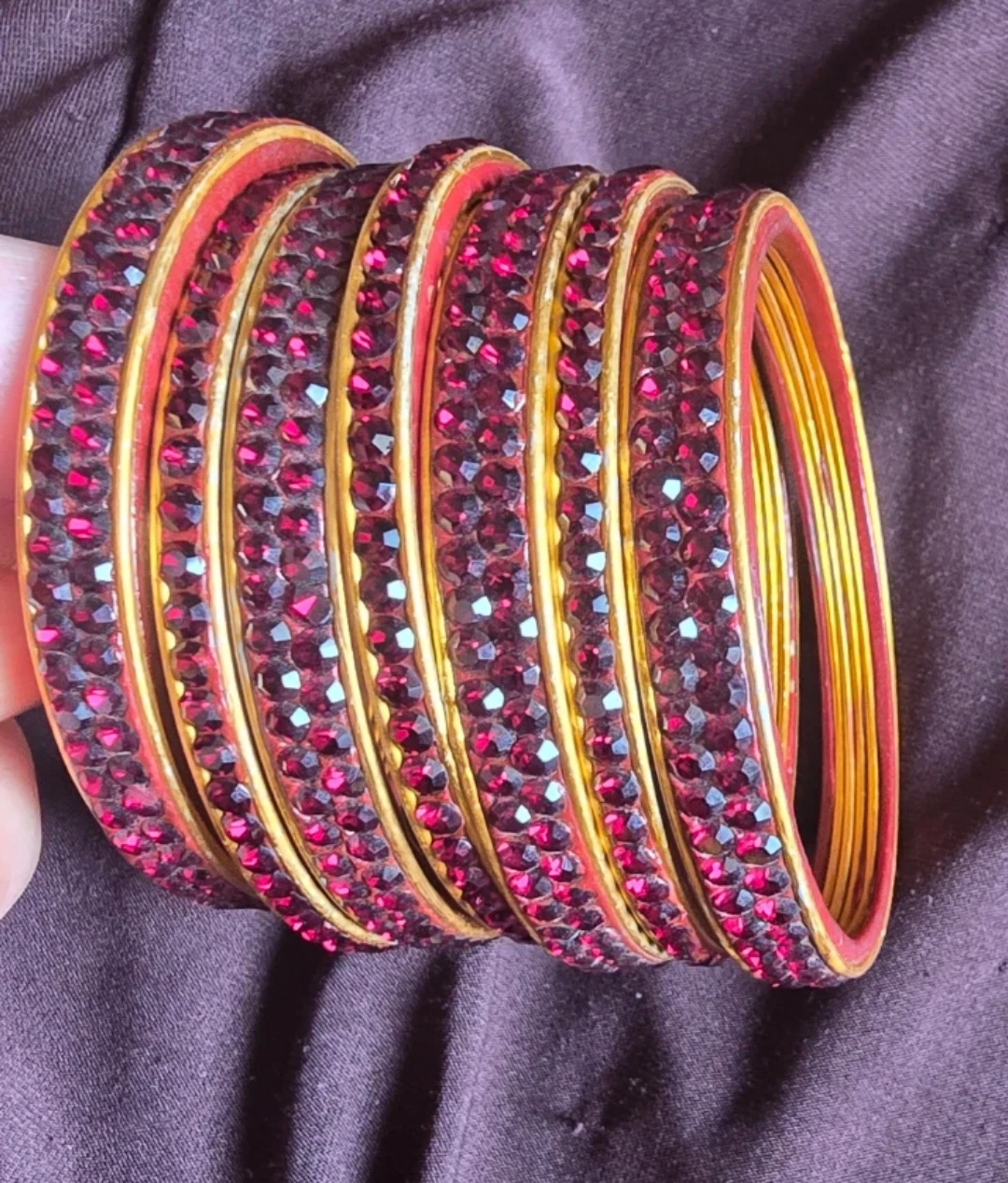 Set of 7 Red Rhinestone Bangle Bracelets - photo 2