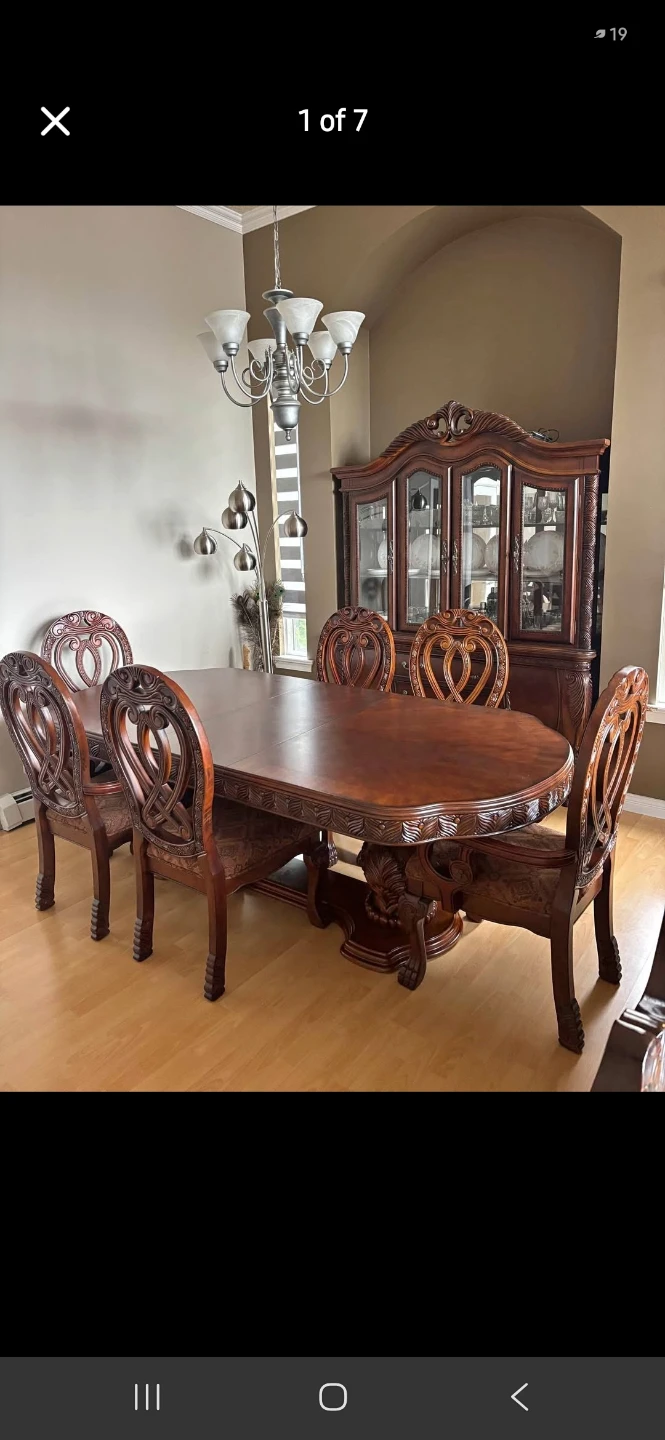 Ornate Wood Dining Set with Hutch