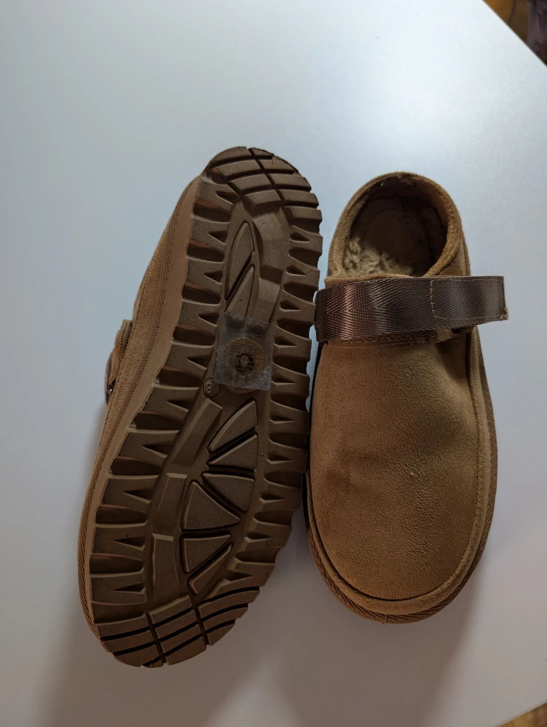 Brown Suede Slip-On Slippers with Strap