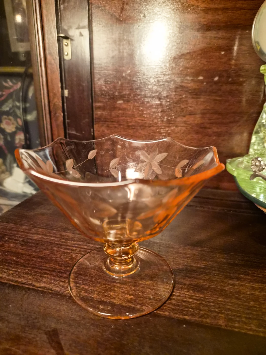 Vintage Pink Depression Glass Footed Dessert Bowl - photo 2