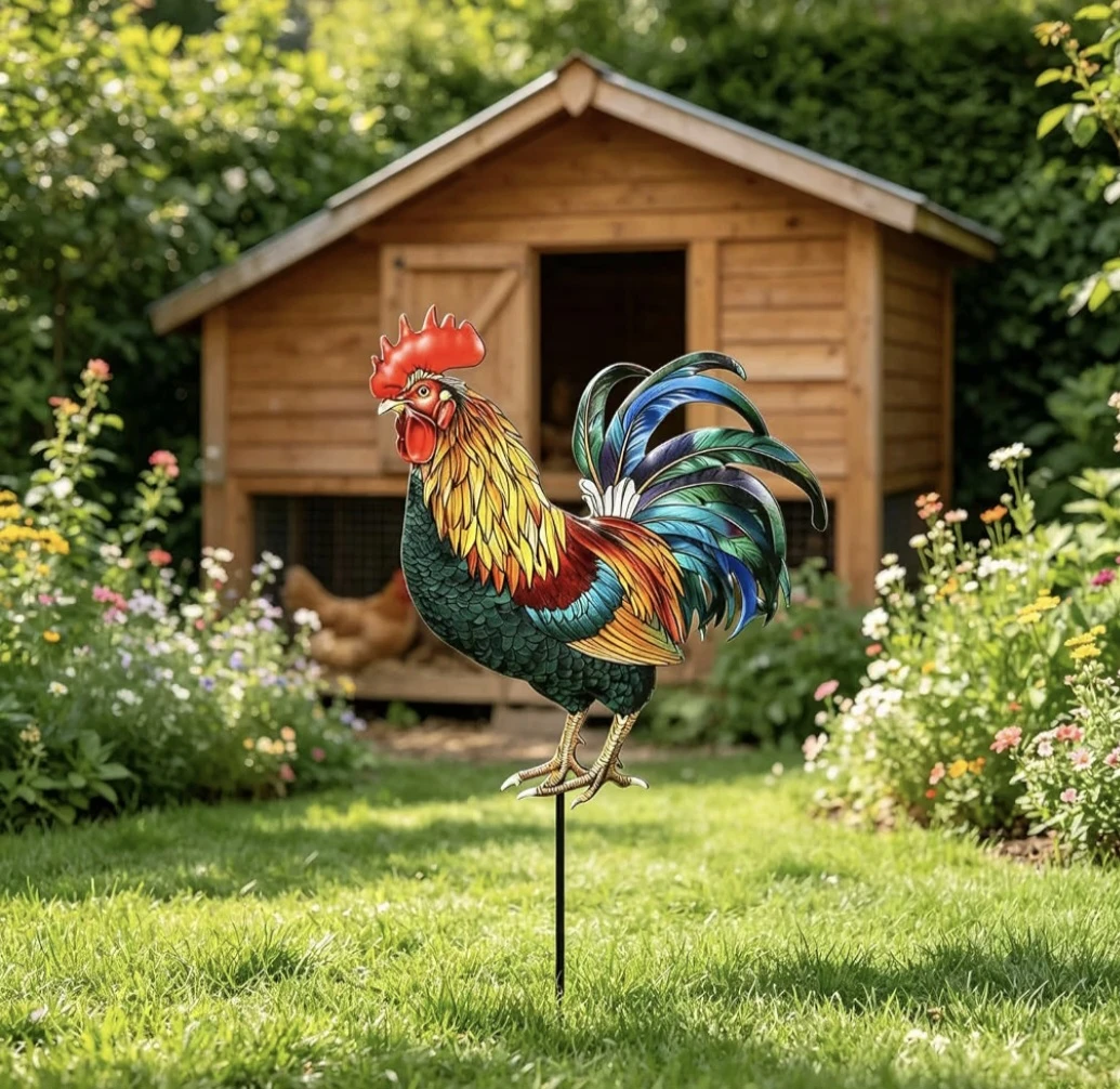 Decorative 3D Metal Roosters Garden Stakes - photo 2