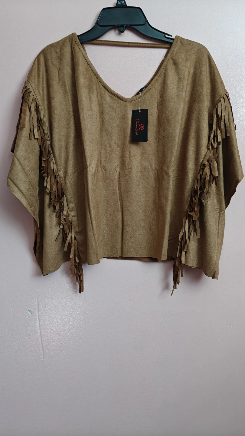 Brown Faux Suede Fringe Top