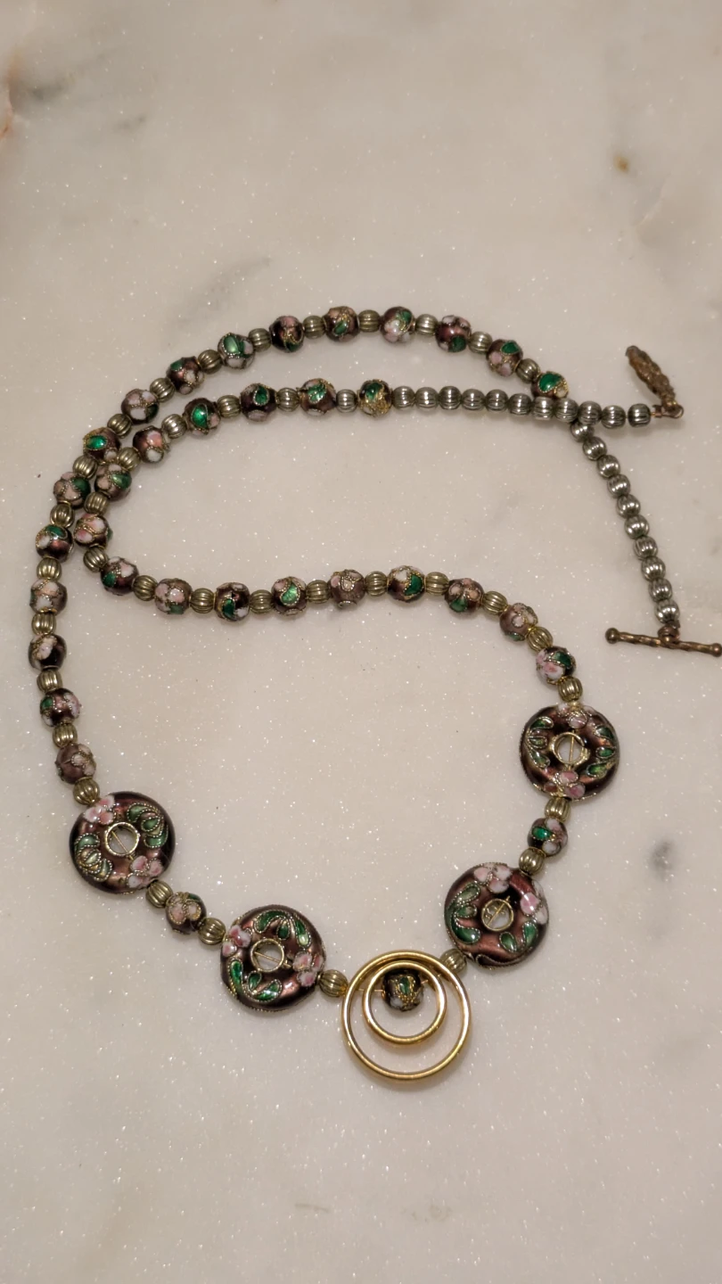 Vintage Cloisonné Floral Beaded Necklace