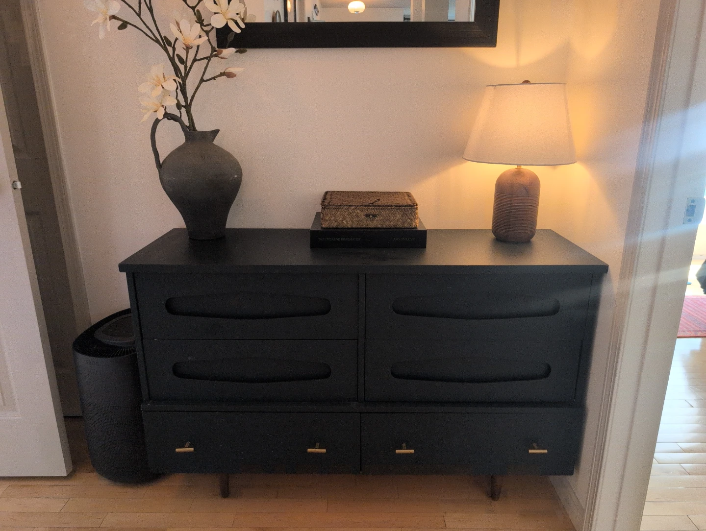 Navy Blue Solid Wood MCM Buffet Refinished with 6 Drawers