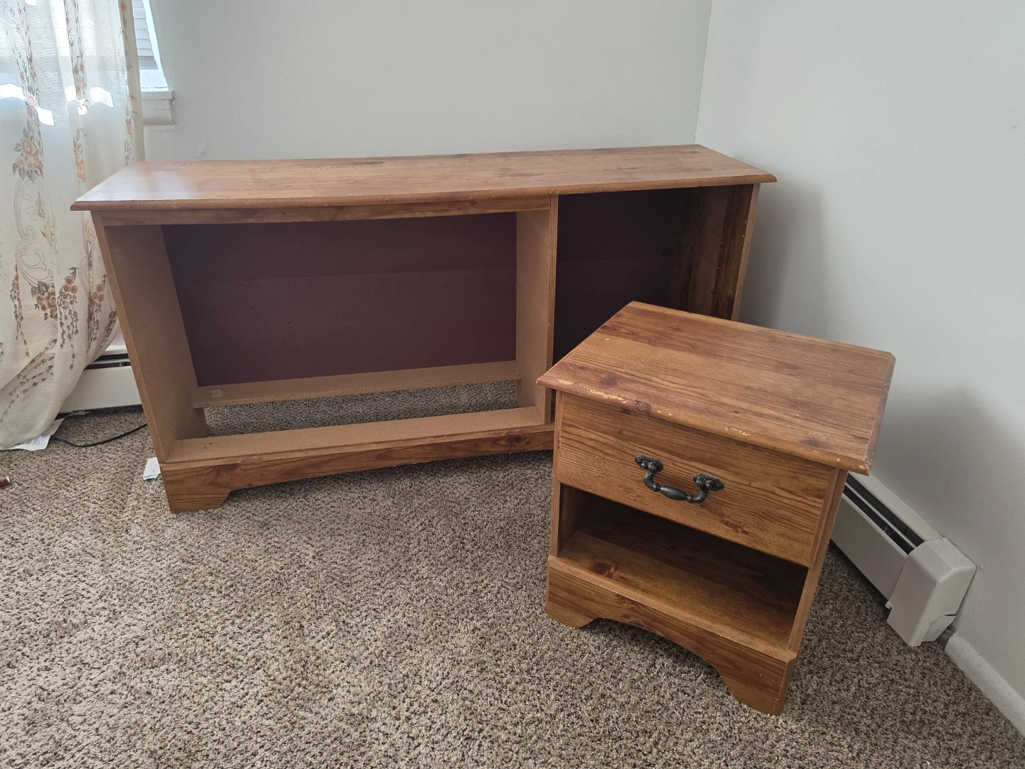 Wooden Nightstand and Media Console Set