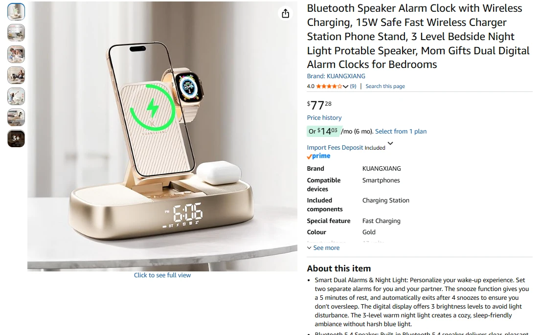 3-in-1 Wireless Charger Station, Bluetooth Speaker, Alarm Clock - photo 2