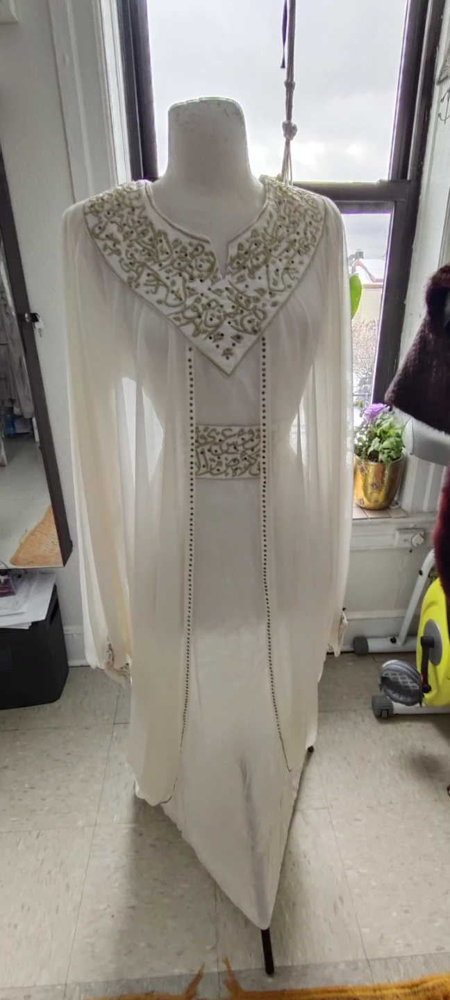 White Kaftan with Gold Embroidery