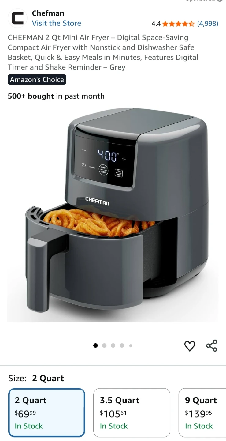 Chefman 2 Qt Mini Air Fryer - Grey